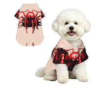 Jolie petite araignée rouge M pour animal de compagnie - Chemise hawaïenne pour petits chiens - Tenue d'été mignonne pour la plage - Vêtement doux et respirant avec boutons