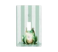 Jolie petite grenouille sur rayures vert pastel pour interrupteur décoratif à bascule unique pour cuisine, ferme, chambre à coucher, salle de bain