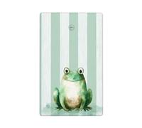 Jolie petite grenouille sur rayures vertes pastel - Plaque murale vierge - 1 interrupteur décoratif pour cuisine, salle de bain - Dimensions : 11,4 x 7 cm