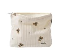 Jolie petite trousse de maquillage en velours côtelé doux avec fermeture éclair pour sac à main, pochette esthétique coquette avec motif ours pour femmes et filles, trousse de maquillage de voyage