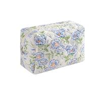 Jolie petite trousse de maquillage, pochette à crayons matelassée en coton à motif floral, trousse à crayons avec fermeture éclair, trousse de toilette de voyage Kawaii pour sac à main, 02Fleur bleue