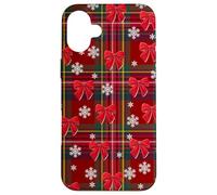 Jolie Plaid Rouge Buffle, Flocons de Neige et arcs Joyeux Coque pour iPhone 16 Plus