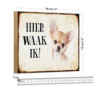 Jolie plaque en bois Chihuahua | Hier waak ik! | Design vintage | 18 cm x 12 cm