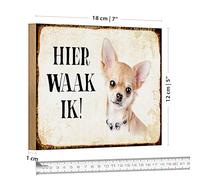 Jolie plaque en bois | Hier waak ik! | Motif Chihuahua | Style rétro | 18 cm x 12 cm