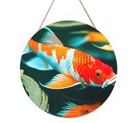 Jolie plaque murale ronde en bois avec impression de poisson koï pour la maison, le salon, la chambre à coucher