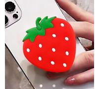 Jolie poignée de téléphone fraise rouge - Support et support de téléphone Kawaii pour Kindle, iPhone 17 16 15 14 13 Pro Max, iPad, tablette - Breloques de téléphone et accessoires - Cadeau pour femme