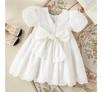 Jolie robe blanche de princesse pour jeune fille avec fleurs brodées, manches bouffantes, nœud serre-tête, convient pour bal de fin d'études, anniversaire, Saint-Valentin, demoiselle d'honneur. Robe b