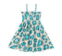 Jolie robe caraco Capybara vert menthe pour filles confortable extensible robe d'été de plage décontractée, Imprimé léopard abstrait bleu, 7-8 ans