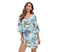 Jolie robe de maternité imprimée requins bleu, Dessin animé mignon requins bleu, Taille XL