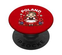 Jolie Robe Folklorique Traditionnelle Polonaise avec Fleurs pour Enfants PopSockets PopGrip Adhésif