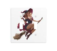 Jolie sorcière sexy volant sur le balai double gang couvercle de lumière plaque murale interrupteur décor taille standard - 11,4 x 11,4 cm