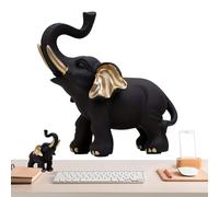 Jolie statuette d'éléphant - Sculpture d'éléphant en résine Décoration de bureau, Statue d'éléphant noir et doré | Figurine de bureau d'éléphant porte-bonheur, statue décorative d'éléphant