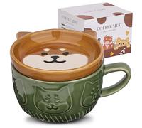 Jolie tasse à café en céramique avec couvercle, tasses à café ou à thé kawaii pour les amoureux des chiens, tasses de petit déjeuner amusantes pour femme, épouse, maman, fille, garçon, ami, enfants,