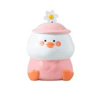 Jolie tasse à café en céramique en forme de canard 3D avec couvercle et cuillère à fleurs, convient pour chauffe-tasse, cadeau de Noël, d'anniversaire pour le bureau, les amies, les femmes et les filles