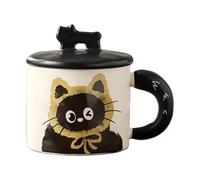 Jolie tasse à chat en céramique, tasse à café pour chats en céramique - tasse pour couple de chats avec couvercle | tasse à café design de chat dessin animé pour café, lait, thé et boisson