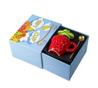 Jolie tasse en céramique fraise avec couvercle et cuillère, tasse à café aux fruits 3D Kawaii, design minimaliste, cadeau créatif pour la maison et le bureau, tasses uniques en forme de fraise