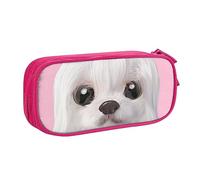 Jolie trousse à crayons avec fermeture éclair - Grande capacité - Pour l'école, le bureau et les voyages - Motif chien maltais, rose, Taille unique, Organiseur de sac