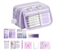 Jolie trousse à crayons avec fermeture éclair, organisateur de papeterie avec matériaux de consommation, lot de papeterie esthétique de grande capacité pour filles, garçons, bureau, voyage, université