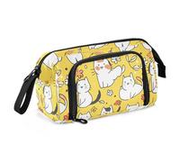 Jolie trousse à crayons jaune Chartreuxcats de grande capacité pour fournitures scolaires avec compartiment rigide pour étudiant collège