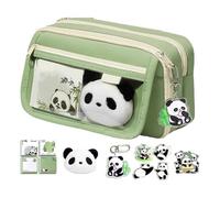 Jolie trousse à crayons - Trousse à crayons en tissu Oxford avec fermeture éclair pour fournitures scolaires | Trousse de papeterie panda | Trousse à crayons pour stylos et crayons, Vert, Refer to