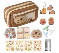 Jolie Trousse Capybara - Pochette de Papeterie pour - Trousse à stylos Capybara de Grande capacité avec stylos, Notes Autocollantes, Clips, et Plus Encore