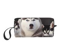 Jolie trousse de maquillage avec impression Husky pour femme et fille - Portable - Trousse de maquillage de voyage avec poignée, blanc, Taille unique, Trousse de maquillage