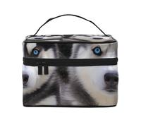 Jolie trousse de maquillage avec impression Husky pour femme - Trousse de voyage portable avec pochette intérieure et poignée