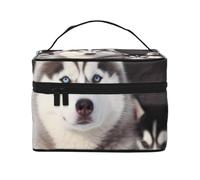 Jolie trousse de maquillage avec impression Husky pour femme - Trousse de voyage portable avec pochette intérieure et poignée, Noir , Taille unique, Trousse de maquillage