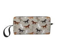 Jolie trousse de maquillage avec imprimé cheval, trousse de maquillage durable, sac de voyage, cadeaux essentiels pour femmes et hommes, blanc, Taille unique