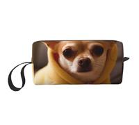 Jolie trousse de maquillage avec imprimé chihuahua déprimé pour femme et fille - Portable - Trousse de maquillage de voyage avec poignée, blanc, Taille unique, Trousse de maquillage