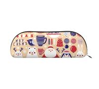 Jolie trousse de maquillage avec imprimé feuilles de palmier pour femme, trousse de maquillage, trousse de voyage, trousse de toilette, trousse à crayons, Animaux mignons avec bonhomme de neige, One
