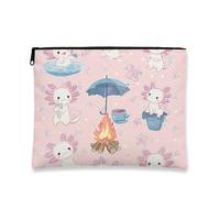 Jolie trousse de maquillage Axolotl, adorable pochette de voyage pour femme, petite pochette de voyage portable à fermeture éclair, cadeau pour festival et soins de la peau au printemps, pêche, 7x9