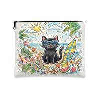Jolie trousse de maquillage Bombays en forme de chats, coquillages côtiers, pochette de voyage pour femme, petite pochette portable en toile à fermeture éclair, trousse de toilette pour animaux de