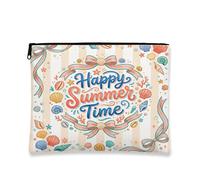 Jolie trousse de maquillage en coquillages, rayures de dessin animé, pochette de voyage nautique côtière pour femme, petite trousse de toilette portable en toile avec fermeture éclair, 17,8 x 22,9 cm
