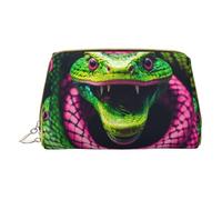 Jolie trousse de maquillage en cuir imprimé bonhomme de neige pour femme, pochette de maquillage pour sac à main, Serpent vert, One Size