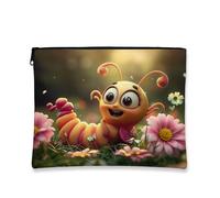 Jolie trousse de maquillage en forme de chenille, jaune avec motif floral, pochette de voyage pour femme, petite trousse de toilette portable à fermeture éclair, cadeau de festival de printemps, jaune