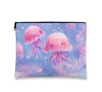 Jolie trousse de maquillage en forme de méduse, adorable créatures marines, pochette de voyage pour femme, petite pochette portable en toile à fermeture éclair, trousse de toilette sur le thème de