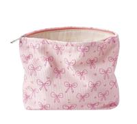 Jolie trousse de maquillage en velours côtelé doux avec fermeture éclair pour sac à main, pochette esthétique coquette avec motif nœud rose pour femmes et filles, rangement de pinceaux, trousse de