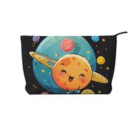 Jolie trousse de maquillage en velours côtelé imprimé planètes de dessin animé pour voyage et usage quotidien, pochette élégante pour femme, Noir , Taille unique, Trousse de maquillage