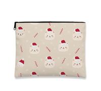Jolie trousse de maquillage festive, visages de chat, trousse de voyage pour femme, petite trousse portable en toile à fermeture éclair, trousse de toilette pour les vacances, beige, 7x9 Inch