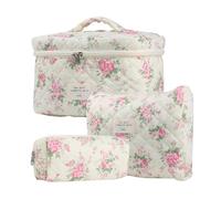 Jolie trousse de maquillage florale - 3 supports de vanité à imprimé floral, ensemble de toilette compact | Détail de construction textile respirant, objectif de séparation des articles, idéal pour le