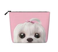Jolie trousse de maquillage imprimée chien maltais pour femme avec fermeture éclair, Noir , Taille unique, Trousse de maquillage