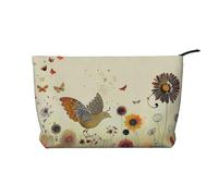 Jolie trousse de maquillage imprimée poisson en velours côtelé pour femmes, mamans, filles, Poule papillon volant parmi fleur, Taille unique, Trousse de toilette