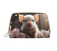 Jolie trousse de maquillage jeune cochon pour femme - Grande capacité Trousse de maquillage de voyage en cuir PU Poche zippée Portable Large Ouverture, Blanc, Taille unique