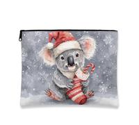 Jolie trousse de maquillage koala, flocons de neige gris, pochette de voyage pour femme, petite trousse portable en toile avec fermeture éclair, gris, 7x9 Inch, Koala