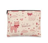 Jolie trousse de maquillage ludique, motif chat de Saint-Valentin, pochette de voyage pour femme, petite pochette portable en toile avec fermeture éclair, cadeau de saison d'amour, pêche, 7x9 Inch