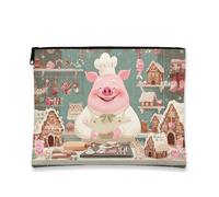 Jolie trousse de maquillage motif cochons de chef, pochette de voyage fantaisie pour femme, petite pochette portable en toile à fermeture éclair, trousse de toilette pour les vacances, multicolore