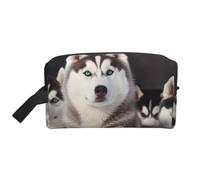 Jolie trousse de maquillage portable avec impression Husky pour femmes et filles, grande capacité, trousse de maquillage de voyage avec poignée, blanc, Taille unique, Trousse de maquillage