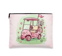 Jolie trousse de maquillage pour chariot de golf de dessin animé, imprimé cœur de pêche, pochette de voyage pour femme, organiseur portable à fermeture éclair pour printemps, pêche, 7x9 Inch, Chariot