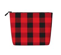 Jolie trousse de maquillage pour sac à main, trousse de toilette décontractée avec fermeture éclair, Plaid Buffalo noir et rouge 9, Taille unique, Trousse de maquillage